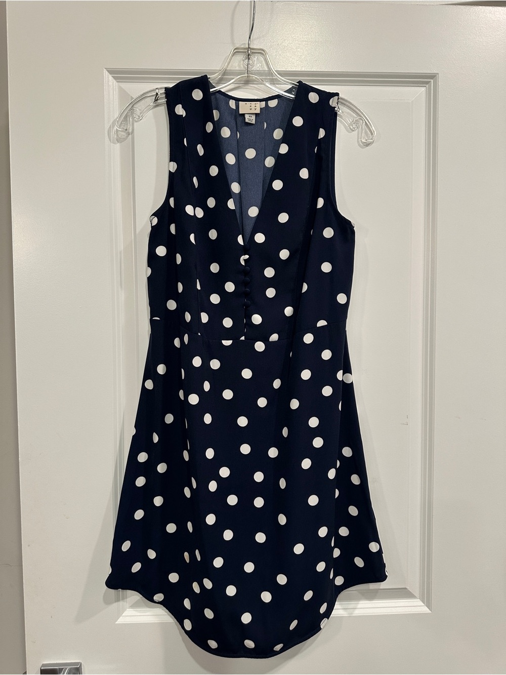 Sleeveless Navy Polka Dot Mini Dress - Picture 2 of 7